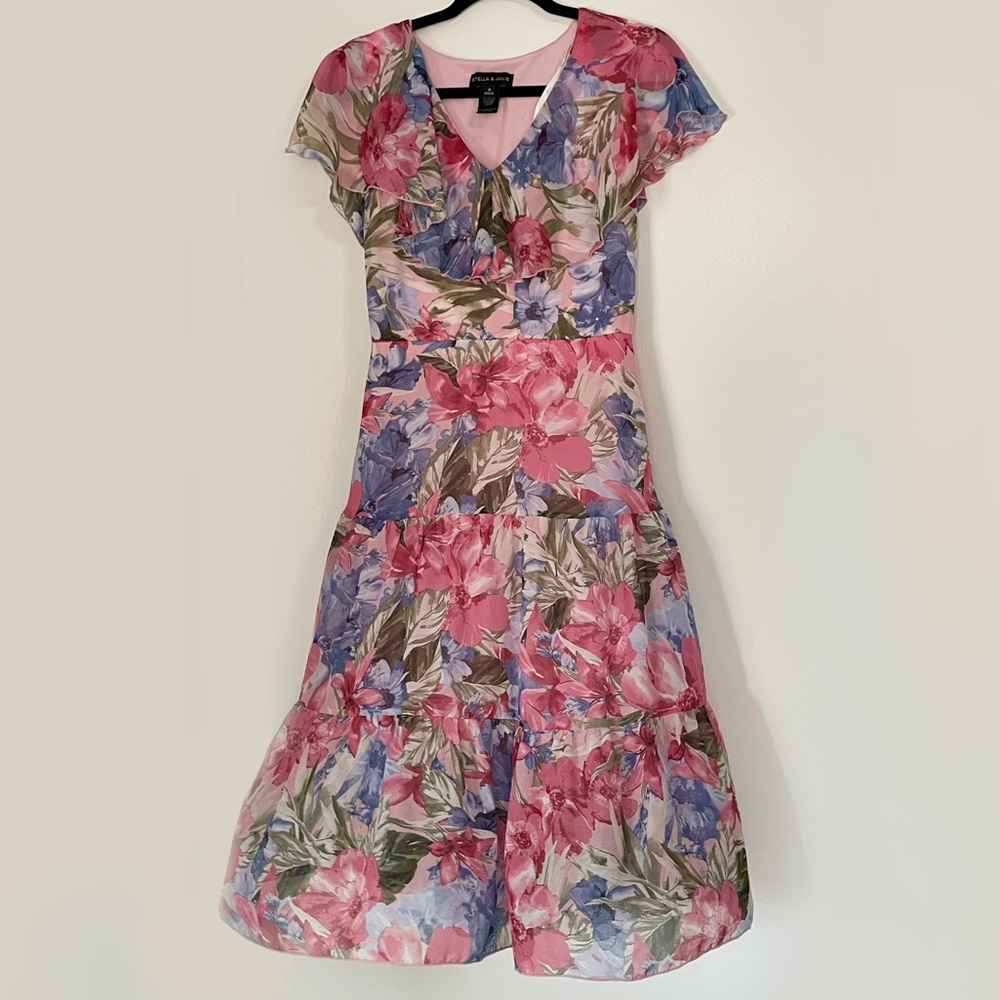 NEW! Stella & Julie Women's Pink Sweet Ruffles
Floral Print Midi